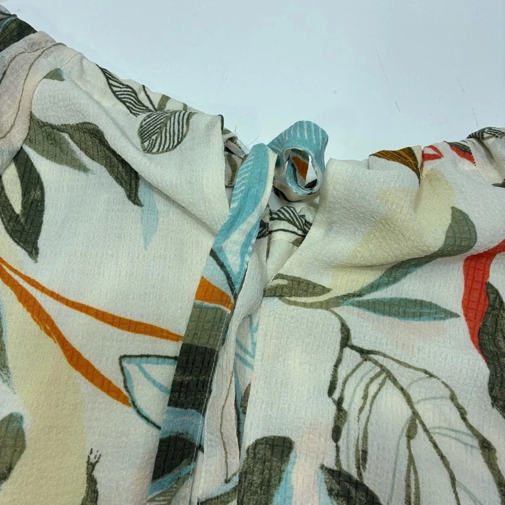 A New Day Womens Blouse Size XL‎ Tropical Floral Ties in Back  Ivory Green Lined - Picture 5 of 11